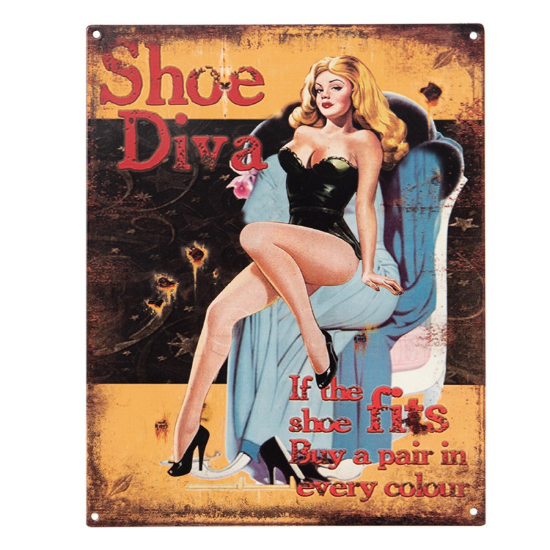 Nástěnná kovová cedule Shoe Diva - 20*1*25 cm