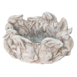 Béžovo-šedý cementový obal na květináč s králíčky Rabbi - Ø 27*12 cm