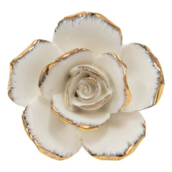 Krémová keramická úchytka růže se zlatým okrajem Rosé gold - Ø 4*4cm