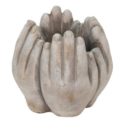 Béžovo-šedý cementový květináč přiložených rukou Hania S - 15*15*17 cm