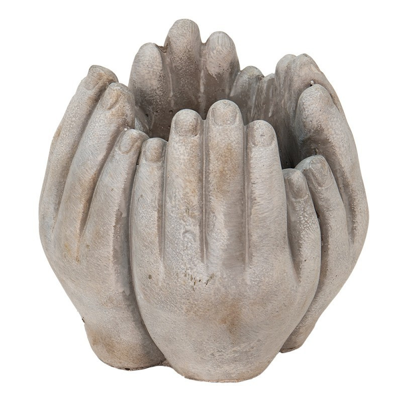 Béžovo-šedý cementový květináč přiložených rukou Hania S - 15*15*17 cm