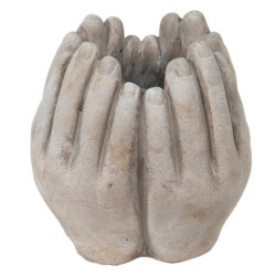 Béžovo-šedý cementový květináč přiložených rukou Hania S - 15*15*17 cm