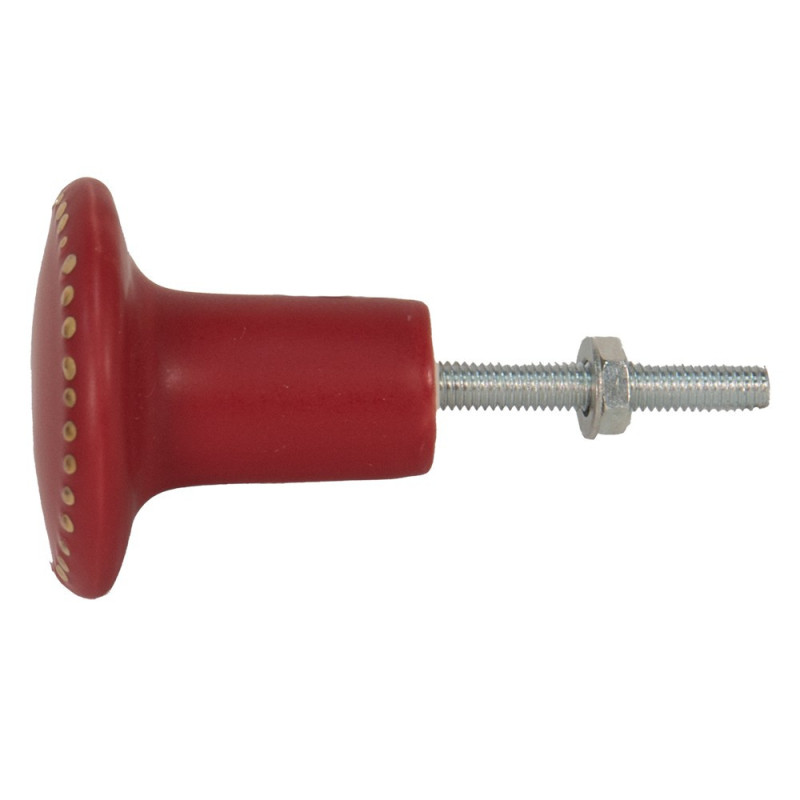 Červená keramická úchytka ze zlatými puntíky Dria - Ø 4*3 cm