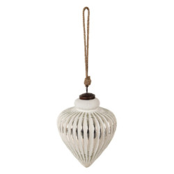 Bílo-stříbrná antik skleněná šiška Ridges white - Ø13*17 cm