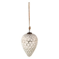 Bílá antik skleněná šiška Hexagon white XL - Ø 13*20 cm