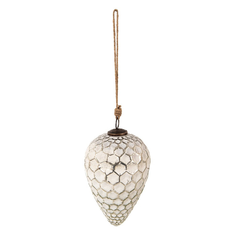 Bílá antik skleněná šiška Hexagon white XL - Ø 13*20 cm