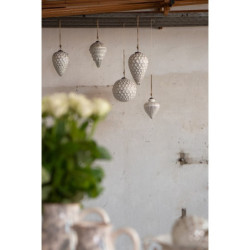 Bílá antik skleněná šiška Hexagon white XL - Ø 13*20 cm