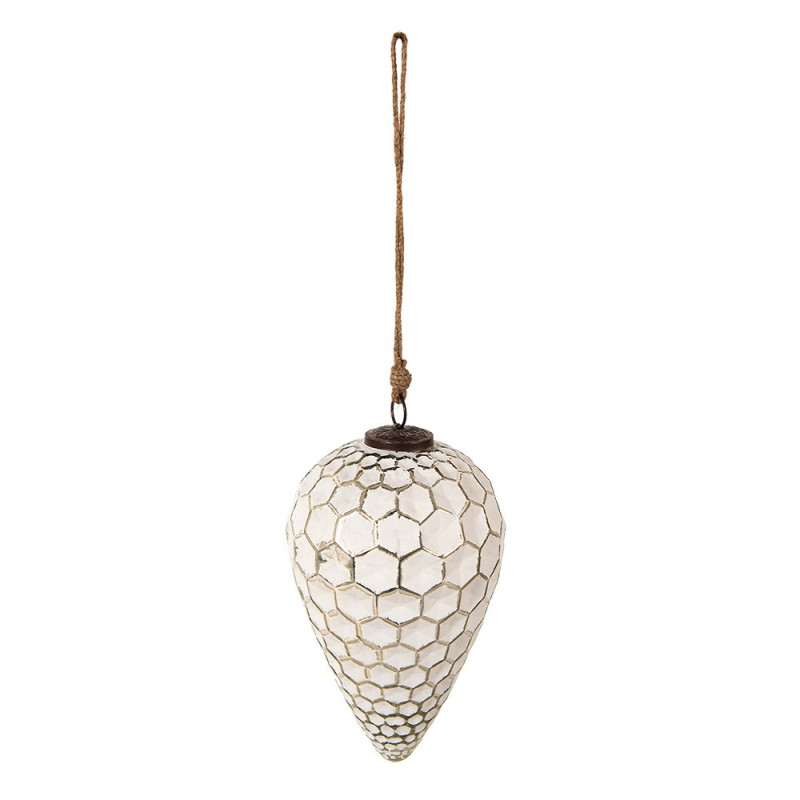 Bílá antik skleněná šiška Hexagon white XL - Ø 14*25 cm