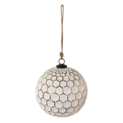Bílá antik skleněná koule Hexagon white XL - Ø 20*20 cm