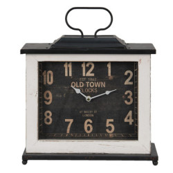 Černo-bílé stolní hodiny v hranatém provedení Old Town - 36*10*32 cm / 1*AA