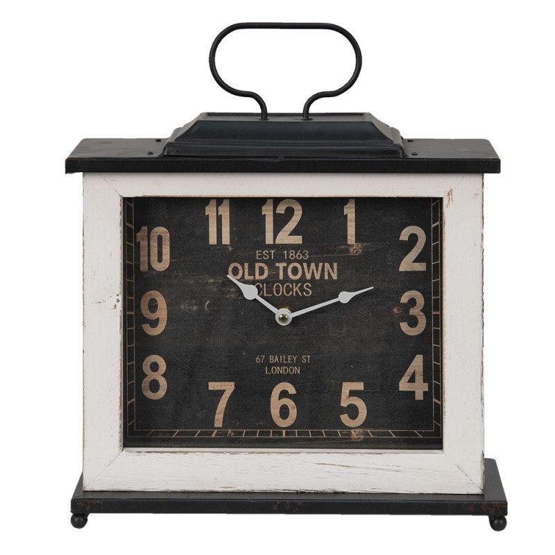 Černo-bílé stolní hodiny v hranatém provedení Old Town - 36*10*32 cm / 1*AA