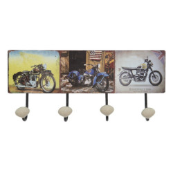 Nástěnný kovový věšák se 4-mi háčky Retro Moto - 40*7*18 cm