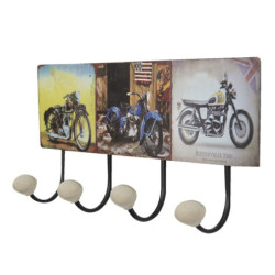 Nástěnný kovový věšák se 4-mi háčky Retro Moto - 40*7*18 cm