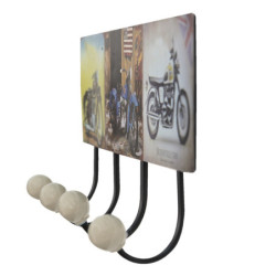 Nástěnný kovový věšák se 4-mi háčky Retro Moto - 40*7*18 cm