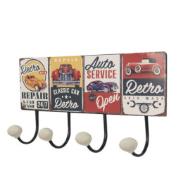 Nástěnný kovový věšák se 4-mi háčky Auto Service - 40*7*18 cm