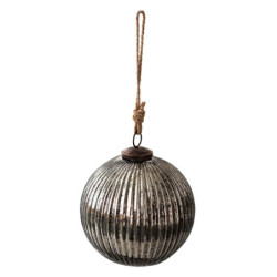 Stříbrno černá vánoční skleněná ozdoba koule XL - Ø 15*15 cm