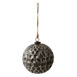 Černá antik skleněná koule Hexagon Black XL - Ø 20*20 cm