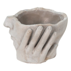 Béžovo-šedý cementový květináč ruce podpírající obličej - 18*18*13 cm