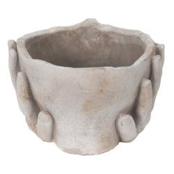 Béžovo-šedý cementový květináč ruce podpírající obličej - 18*18*13 cm