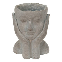 Šedý cementový květináč hlava ženy v dlaních L - 16*16*22 cm
