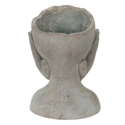 Šedý cementový květináč hlava ženy v dlaních L - 16*16*22 cm