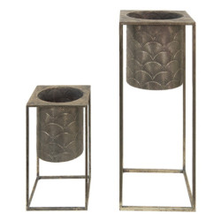2ks bronzové antik květináče na nohou Fane - 25*25*62 cm / 20*20*34 cm