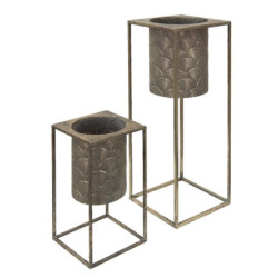 2ks bronzové antik květináče na nohou Fane - 25*25*62 cm / 20*20*34 cm
