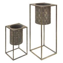 2ks bronzové antik květináče na nohou Fane - 25*25*62 cm / 20*20*34 cm
