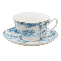 Bílo-modrý porcelánový šálek s podšálkem Chateau  - Ø 10*6 / Ø 15*2 cm / 250 ml