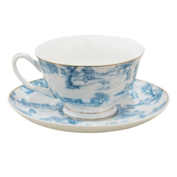 Bílo-modrý porcelánový šálek s podšálkem Chateau  - Ø 10*6 / Ø 15*2 cm / 250 ml