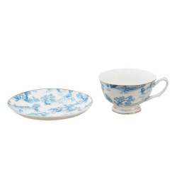Bílo-modrý porcelánový šálek s podšálkem Chateau  - Ø 10*6 / Ø 15*2 cm / 250 ml