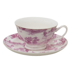 Bílo-růžový porcelánový šálek s podšálkem Chateau - Ø 10*6 / Ø 15*2 cm / 250 ml