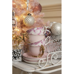 Bílo-růžový porcelánový šálek s podšálkem Chateau - Ø 10*6 / Ø 15*2 cm / 250 ml