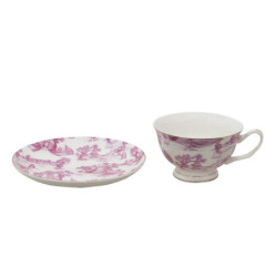 Bílo-růžový porcelánový šálek s podšálkem Chateau - Ø 10*6 / Ø 15*2 cm / 250 ml