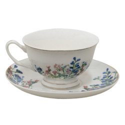 Porcelánový šálek s podšálkem a květy Floweries - 12*10*6 cm / Ø 15*2 cm / 250 ml