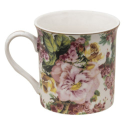Porcelánový hrnek s květy a zlatou linkou Pink Flowers - 12*8*9 cm / 330 ml