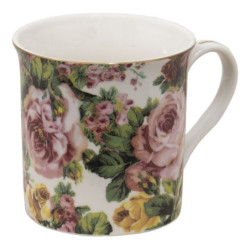 Porcelánový hrnek s květy a zlatou linkou Pink Flowers - 12*8*9 cm / 330 ml