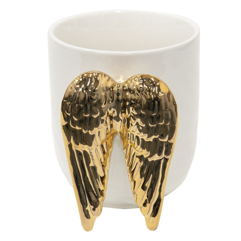 Bílý keramický hrnek se zlatými křídly Wings - 11*9*10 cm