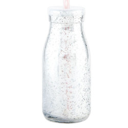 Stříbrná skleněná láhev na brčko bez brčka - Ø 6*14 cm / 0,2 L