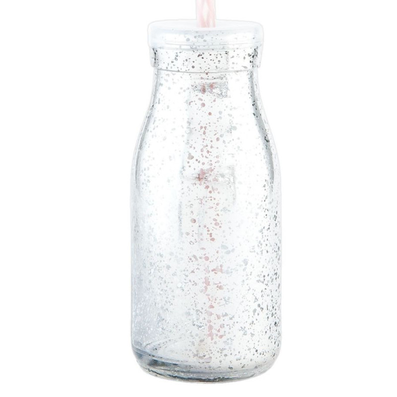 Stříbrná skleněná láhev na brčko bez brčka - Ø 6*14 cm / 0,2 L
