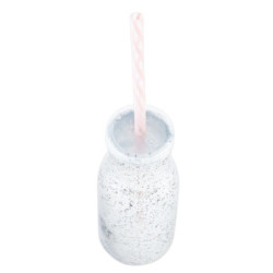 Stříbrná skleněná láhev na brčko bez brčka - Ø 6*14 cm / 0,2 L