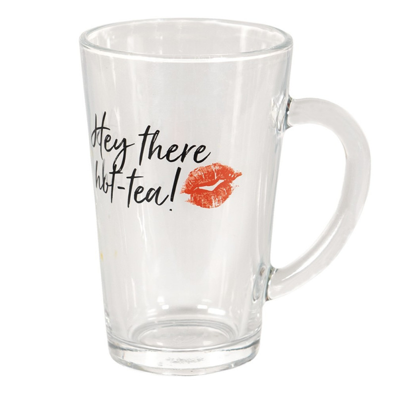 Skleněný hrnek s nápisem Hot Tea - 11*8*13 cm / 300 ml