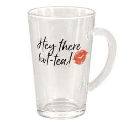 Skleněný hrnek s nápisem Hot Tea - 11*8*13 cm / 300 ml