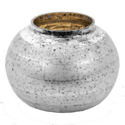 Stříbrný antik skleněný svícen na  čajovou svíčku - Ø 11*8 cm