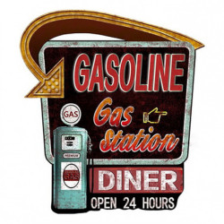 Černo-červená nástěnná kovová cedule Gasoline - 59*1*65 cm
