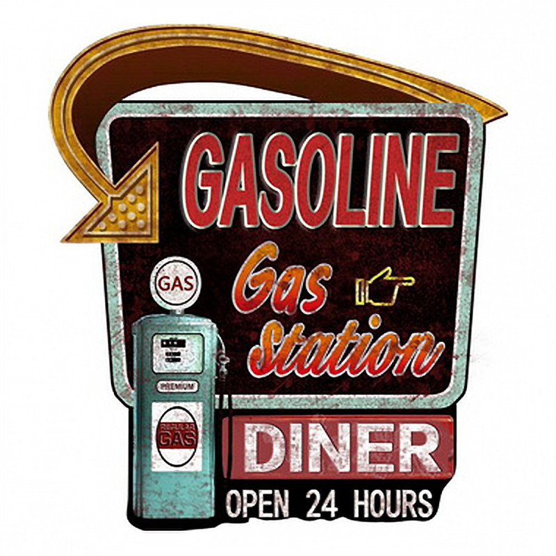 Černo-červená nástěnná kovová cedule Gasoline - 59*1*65 cm