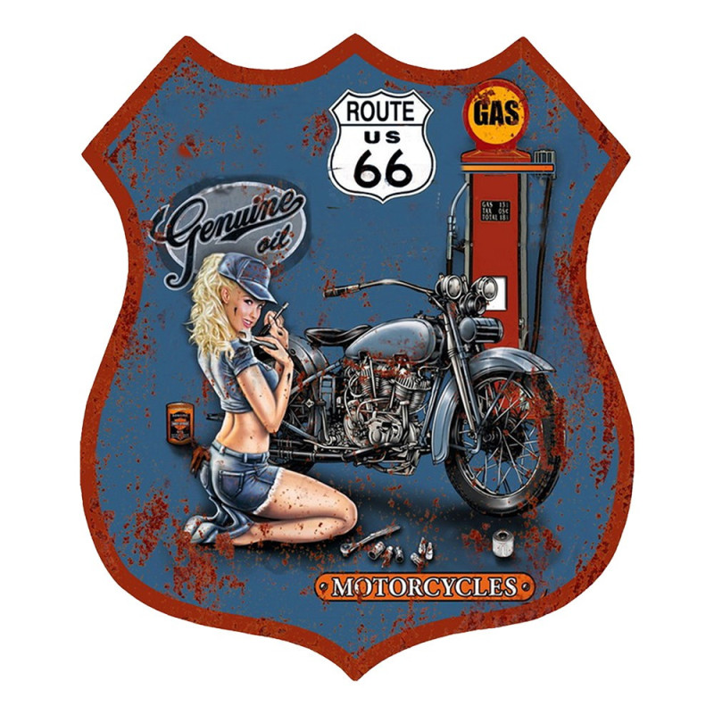 Modrá nástěnná kovová cedule Route 66 - 30*1*35 cm