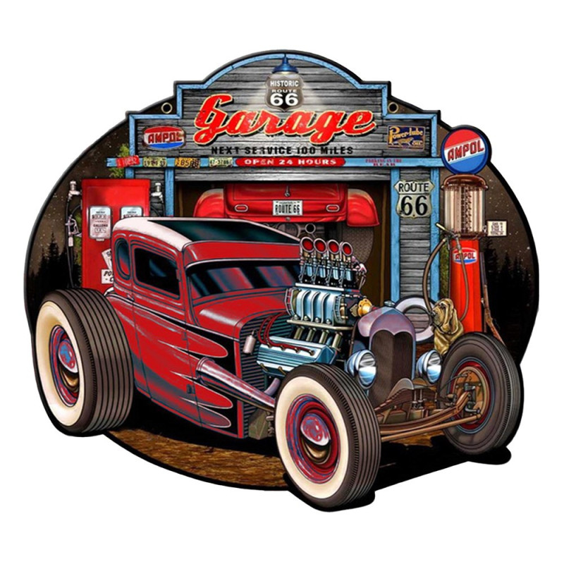 Nástěnná kovová cedule Route 66 - Garage - 50*1*43 cm