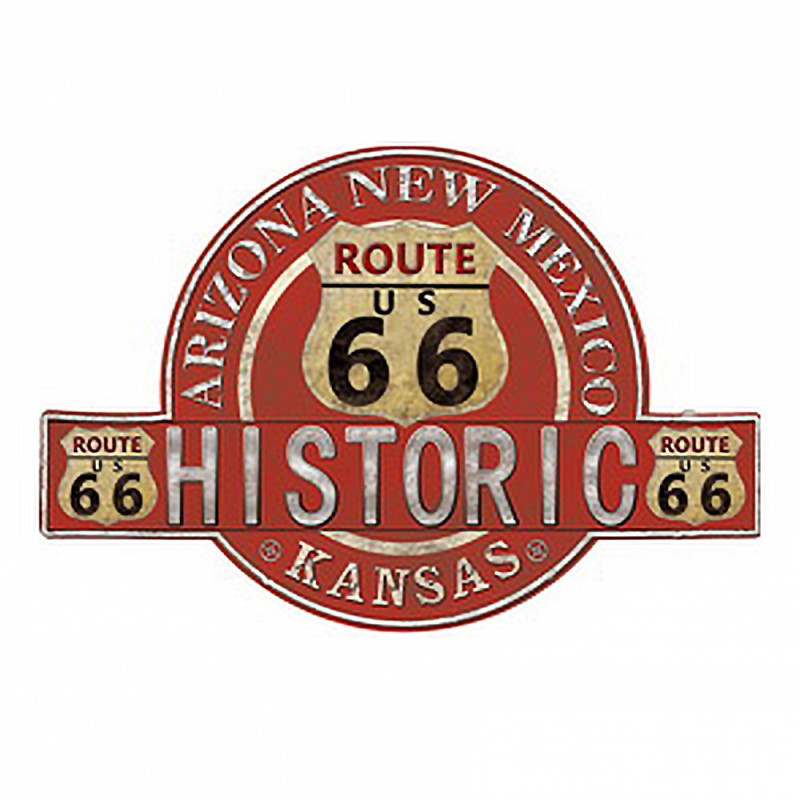 Červená nástěnná kovová cedule Historic Route 66 - 50*1*34 cm