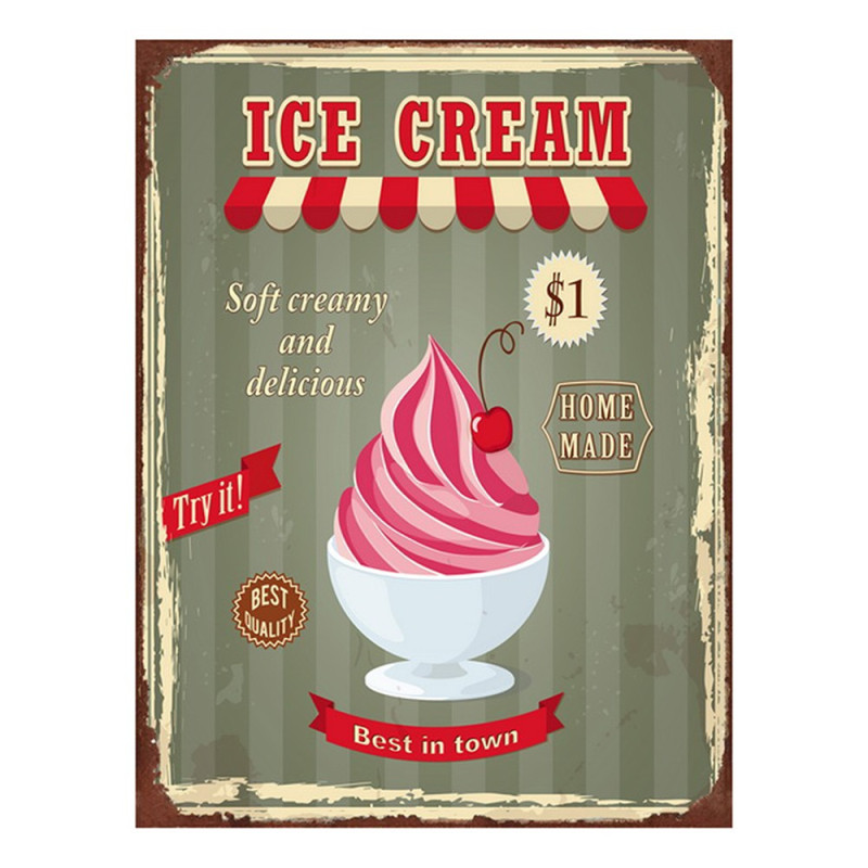 Zelená nástěnná kovová cedule Ice Cream - 25*1*33 cm